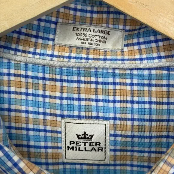 Peter Millar Mens XL Blue Orange Plaid Button Down Shirt Classic Fit FL Gators - Picture 3 of 8